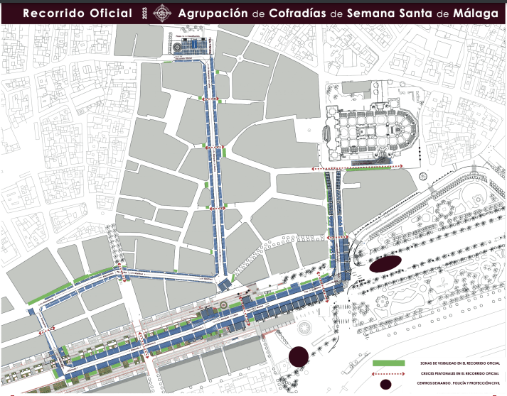 Mapa del recorrido oficial de la Semana Santa de Málaga 2024